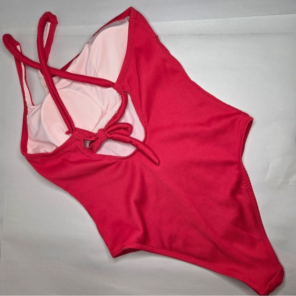NWT Cupshe True Red Strappy One Shoulder One Piece Size L - Picture 4 of 7